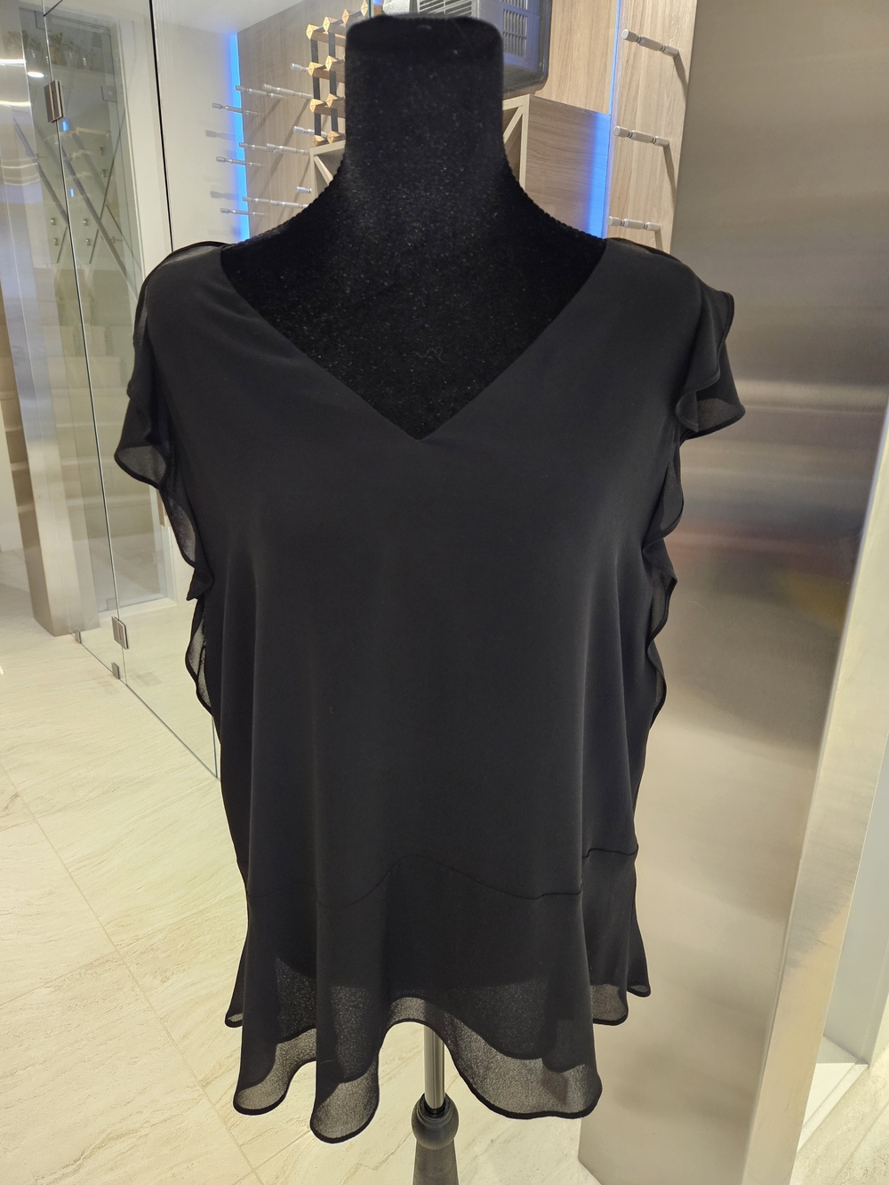 Michael Kors Black V-Neck Ruffle Sleeve Blouse